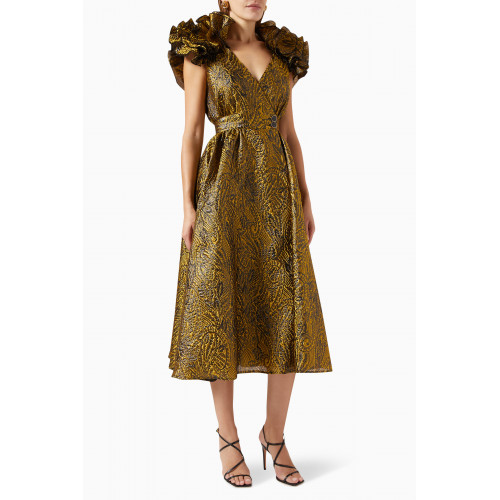 Poca & Poca - Ruffled Sleeve Envelope Midi Dress
