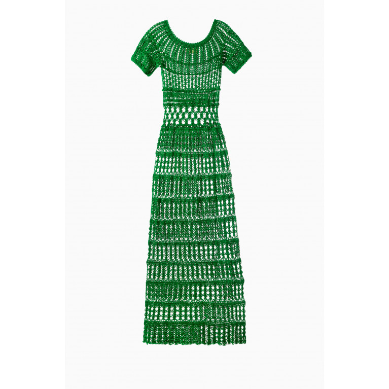 Alix Pinho - Agua do Mar Crochet Midi Dress in Cotton