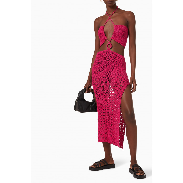 Alix Pinho - Dunas Cut-out Crochet Dress in Cotton Pink