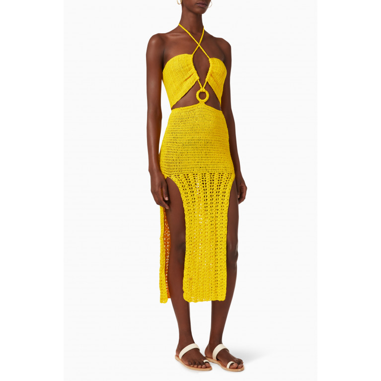Alix Pinho - Dunas Cut-out Crochet Dress in Cotton Yellow