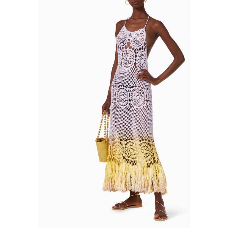 Alix Pinho - Las Medusas Fringed Crochet Midi Dress in Cotton