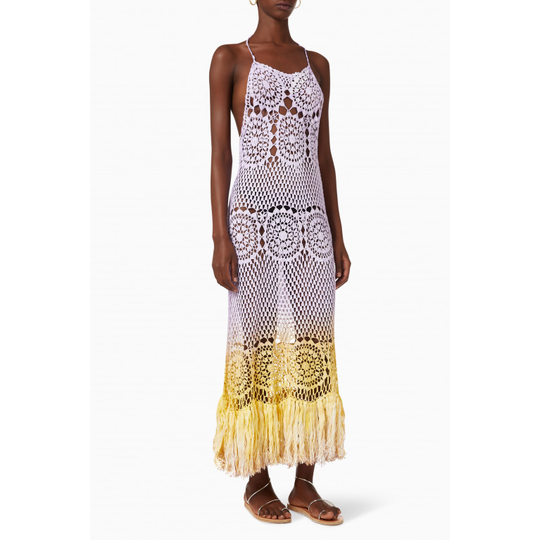 Alix Pinho - Las Medusas Fringed Crochet Midi Dress in Cotton