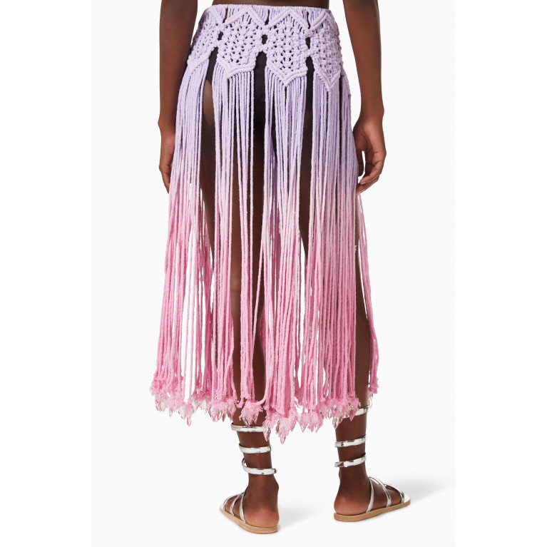 Alix Pinho - Eivissa Fringed Macramé Midi Skirt in Cotton