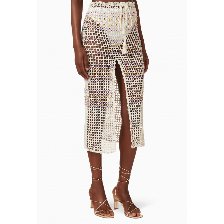 Alix Pinho - Crystal-embellished Crochet Maxi Skirt in Cotton