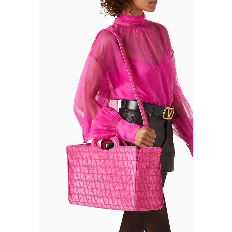 Valentino - Valentino Garavani Le Troisième Shopping Bag in Toile Iconographe Canvas Pink