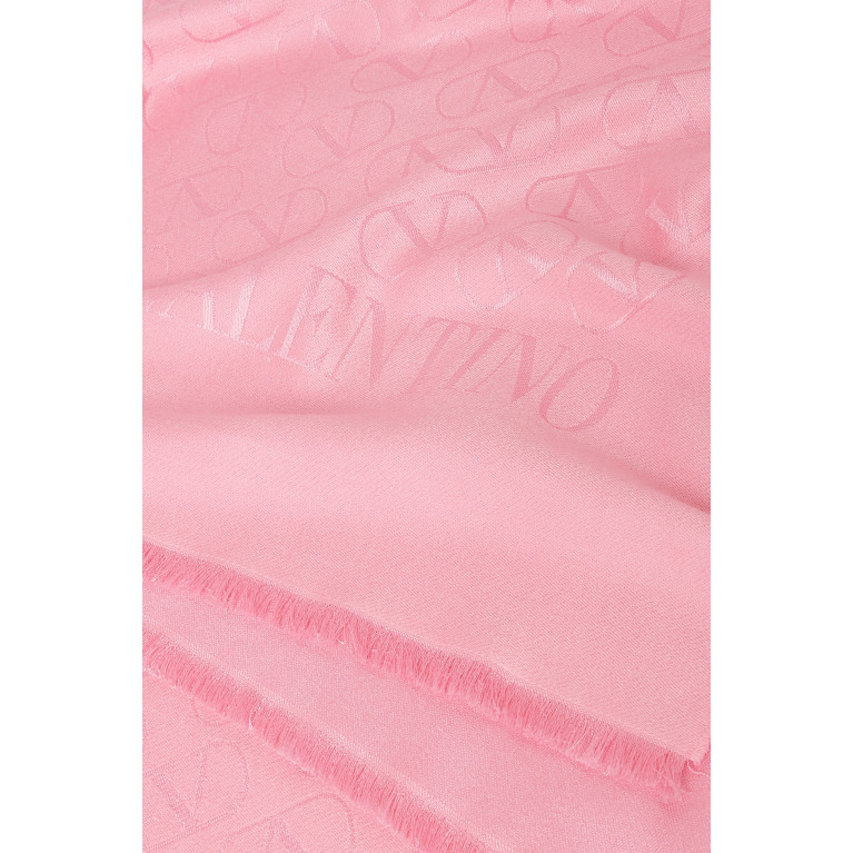 Valentino - V-logo Jacquard Shawl in Silk & Wool Pink