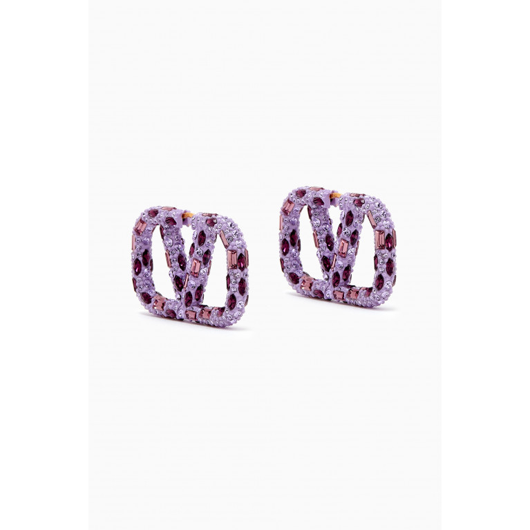 Valentino - Valentino Garavani VLOGO Crystal-embellished Hoop Earrings Purple