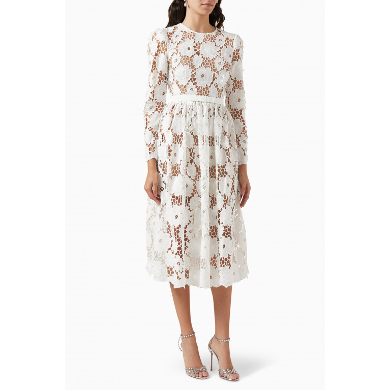 Self-Portrait - Midi Dress in 3D Cotton Lace