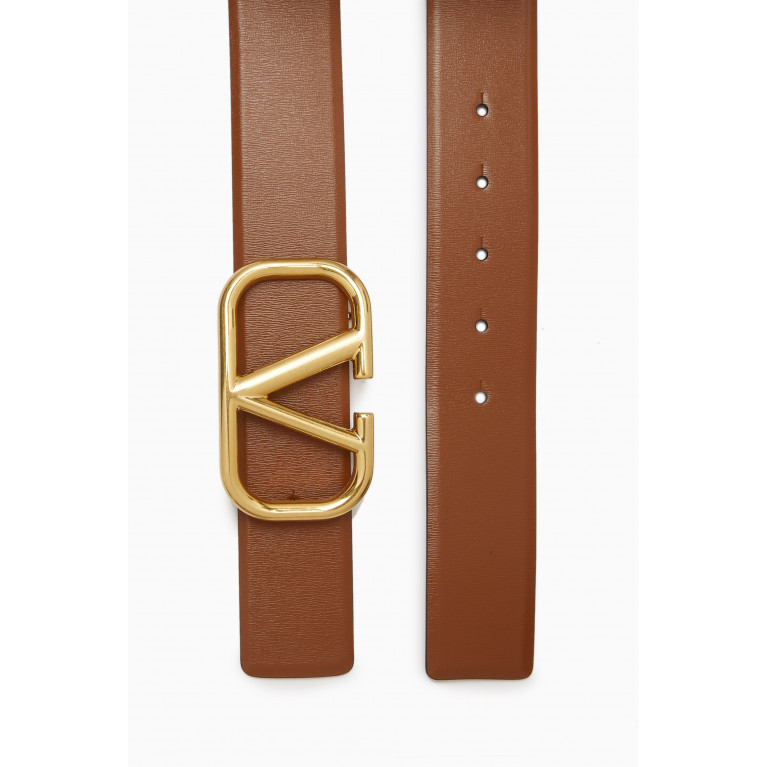 Valentino - Valentino Garavani VLOGO Reversible Belt in Glossy Leather, 40mm Brown