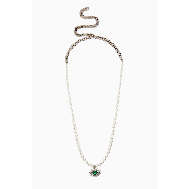 Alessandra Rich - Evil Eye Pearl Necklace in Brass & Pearls