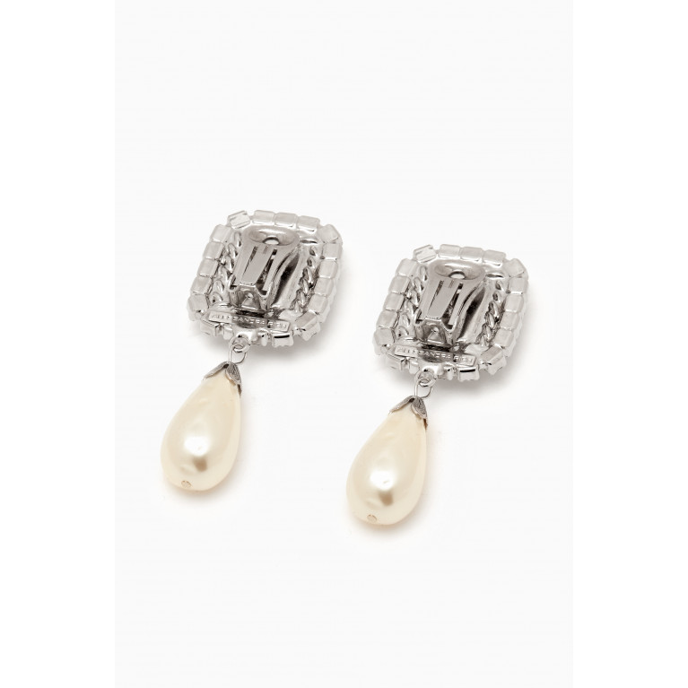 Alessandra Rich - Crystal Pearl Drop Earrings in Brass