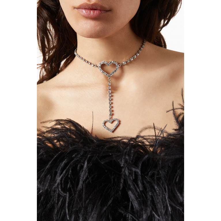 Alessandra Rich - Crystal Heart Lariat Necklace in Brass