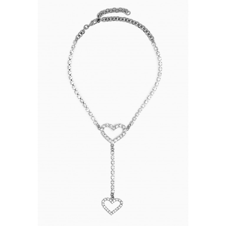 Alessandra Rich - Crystal Heart Lariat Necklace in Brass