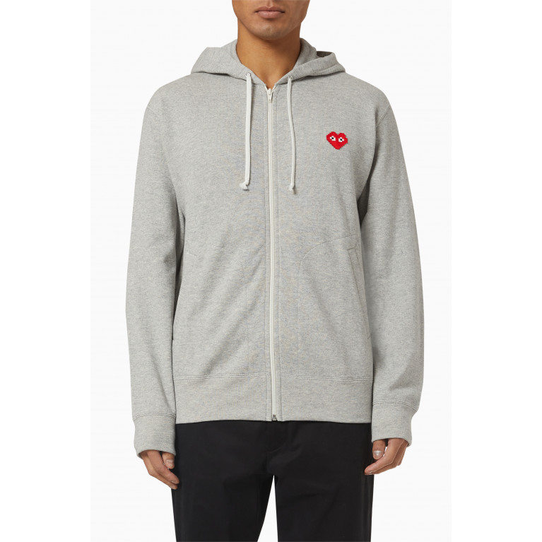   COMME DES GARÇONS - x Invader Pixel Heart Embroidered Hoodie in Cotton
