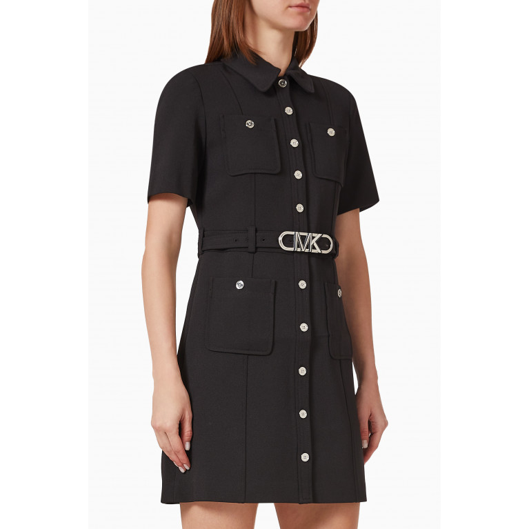 MICHAEL KORS - Belted Utility Mini Dress in Stretch Crepe