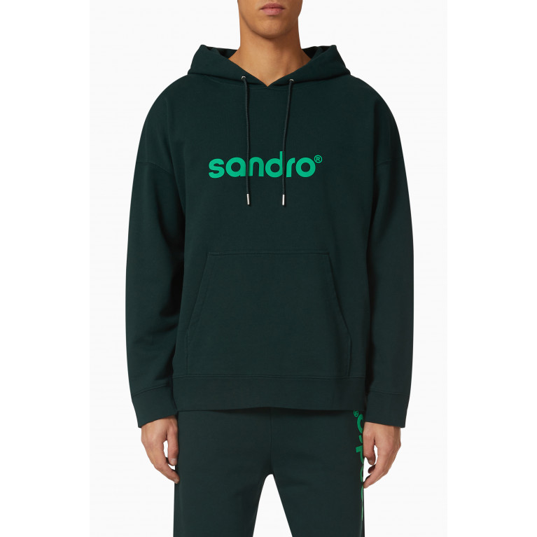 Sandro - Logo Hoodie in Cotton Fleece Green