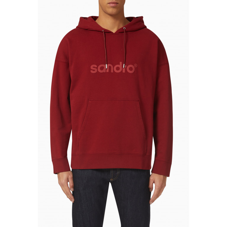 Sandro - Logo Hoodie in Cotton Fleece Red