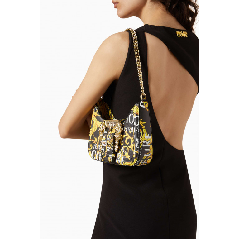 Versace Jeans Couture - Medium Buckle Chain Shoulder Bag in Faux Leather Black
