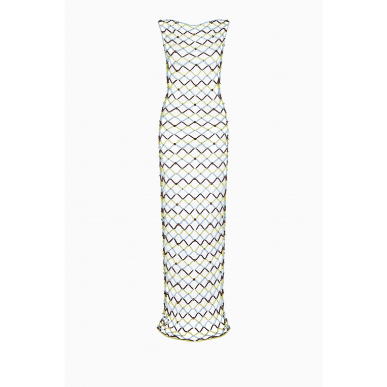 Paris Georgia - Glass Beaded Macramé Net Midi Dress