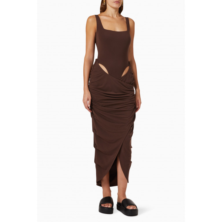Paris Georgia - Mariah Bodysuit Midi Dress in Jersey Brown