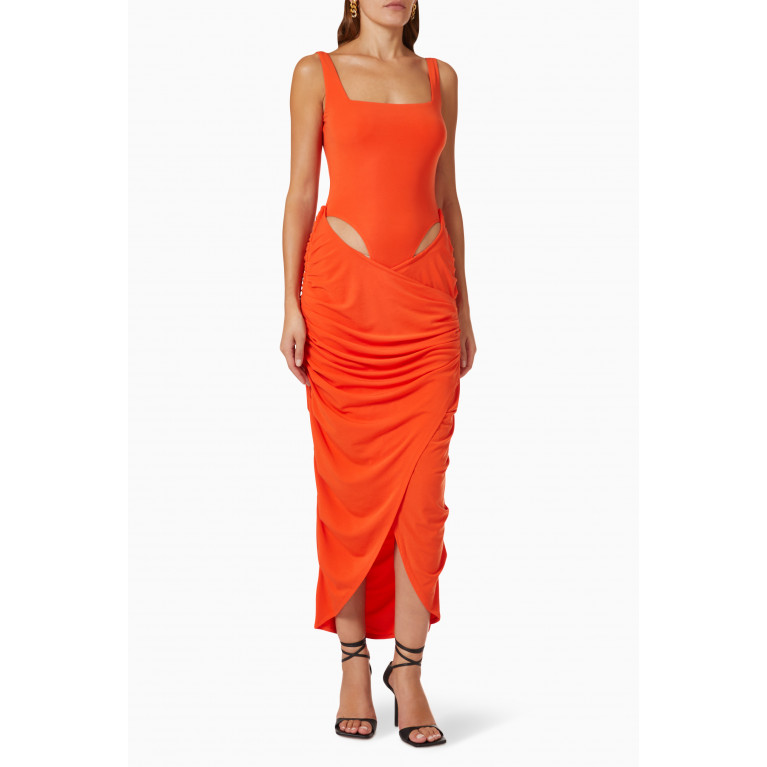 Paris Georgia - Mariah Bodysuit Midi Dress in Jersey Orange