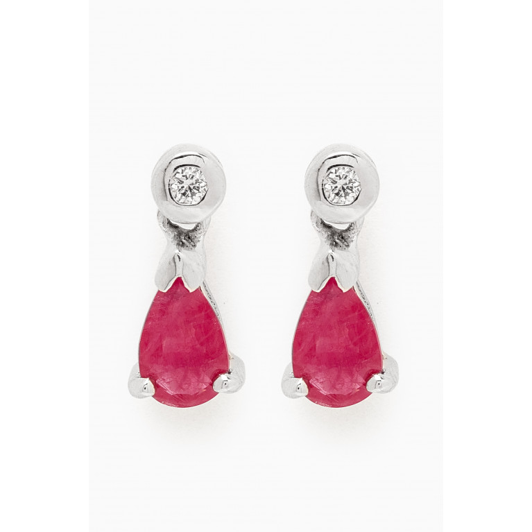Baby Fitaihi - Ruby & Diamond Earrings in 18kt White Gold