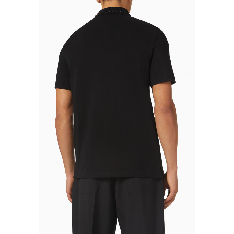 Valentino - Black Untitled Studded Polo in Cotton Piqué