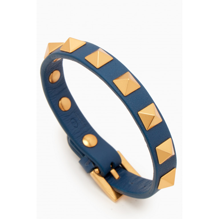 Valentino - Valentino Garavani Rockstud Bracelet in Metal & Calf Leather Blue