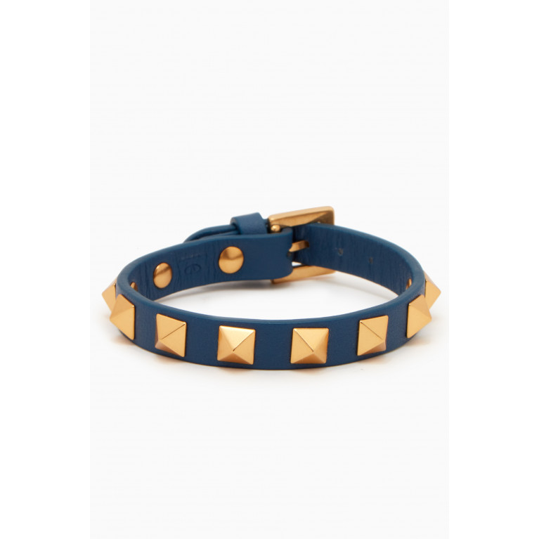 Valentino - Valentino Garavani Rockstud Bracelet in Metal & Calf Leather Blue