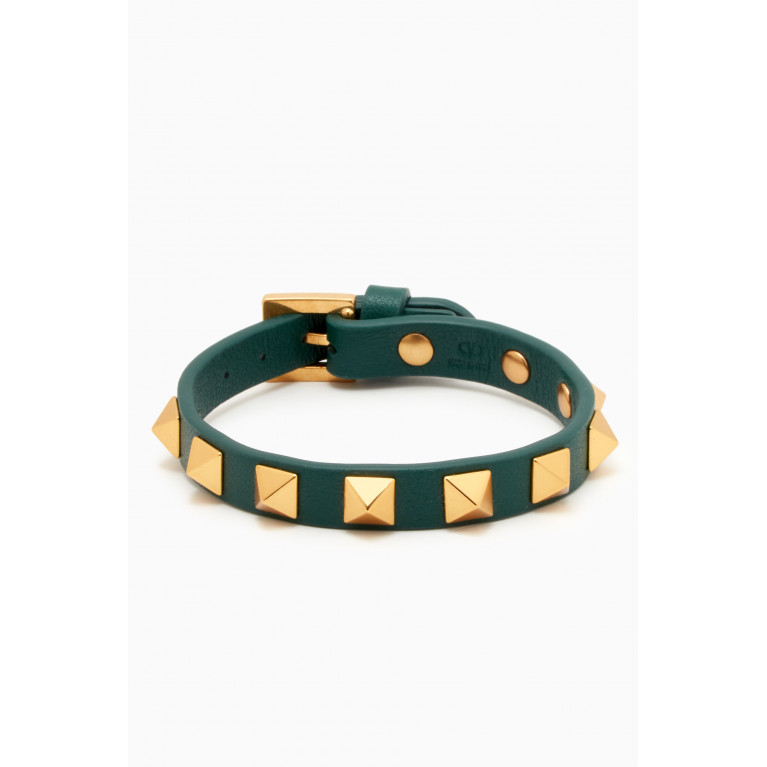 Valentino - Valentino Garavani Rockstud Bracelet in Metal & Calf Leather Green