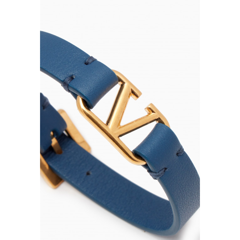 Valentino - VLogo Signature Bracelet in Calf Leather & Metal Blue