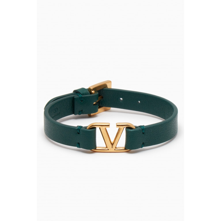 Valentino - Valentino Garavani VLOGO Signature Bracelet in Calf Leather & Metal Green