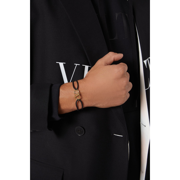 Valentino - Valentino Garavani VLogo Signature Bracelet in Metal & Nappa Leather Black