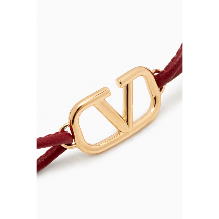 Valentino - Valentino Garavani VLOGO Signature Bracelet in Metal & Nappa Leather Red