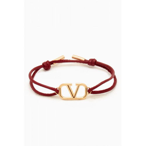 Valentino - Valentino Garavani VLOGO Signature Bracelet in Metal & Nappa Leather Red