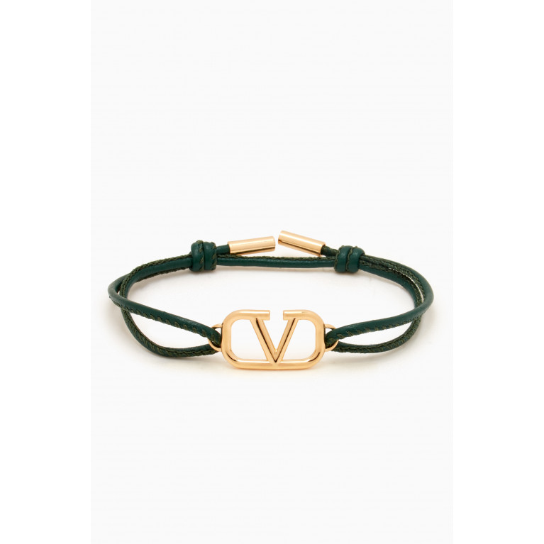 Valentino - Valentino Garavani VLOGO Signature Bracelet in Metal & Nappa Leather Green