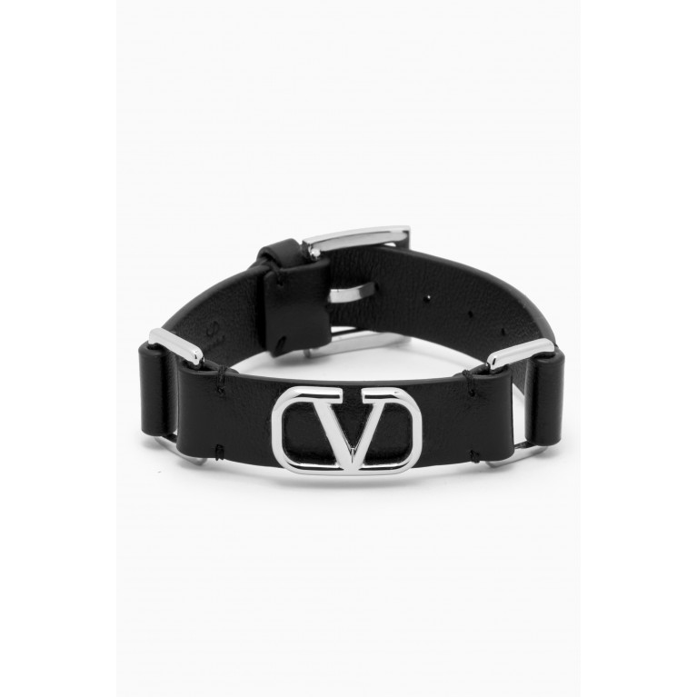 Valentino - VLogo Signature Bracelet in Metal & Calf Leather Black