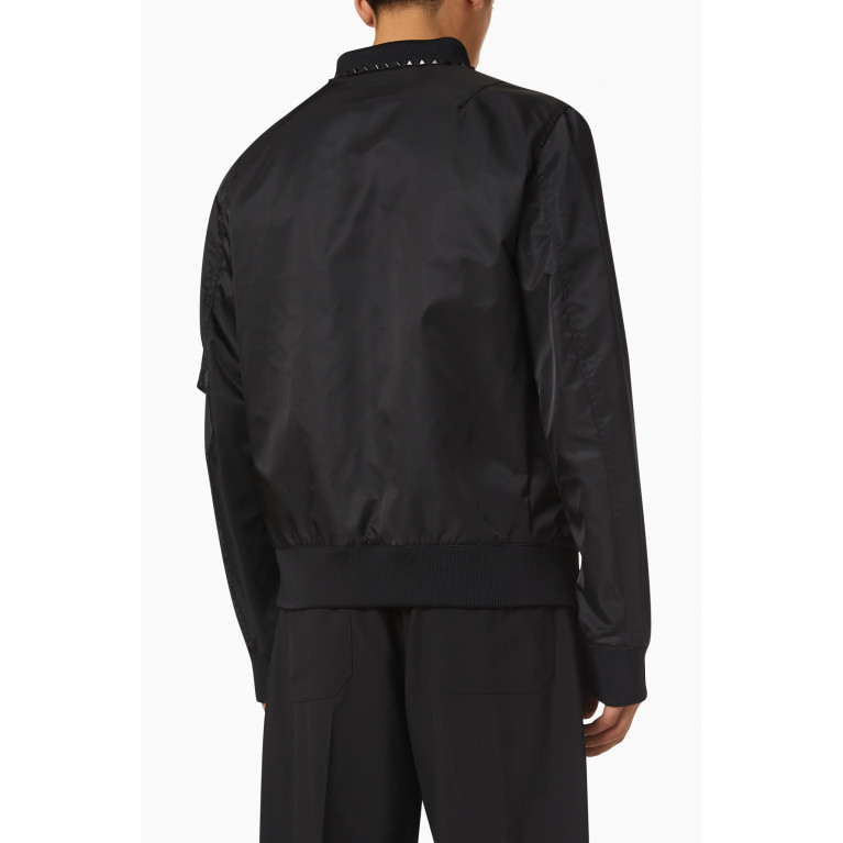 Valentino - Black Untitled Studded Bomber Jacket in Nylon