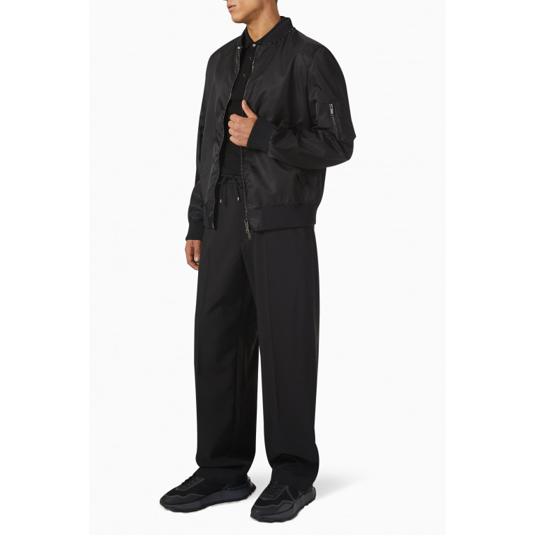Valentino - Black Untitled Studded Bomber Jacket in Nylon