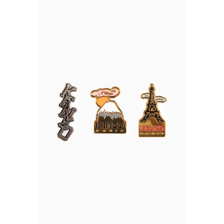 Kenzo - Souvenir Pin Brooches in Metal, Set of 3