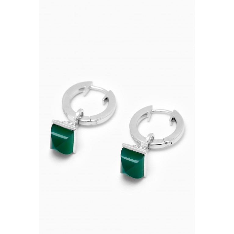 Marli - Cleo Midi Rev Diamond & Green Agate Drop Earrings in 18kt White Gold