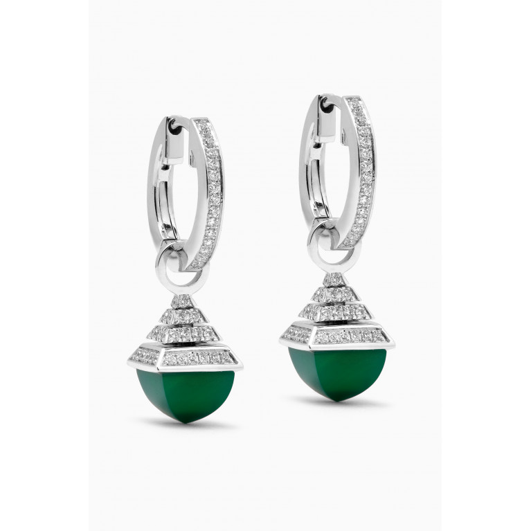 Marli - Cleo Midi Rev Diamond & Green Agate Drop Earrings in 18kt White Gold