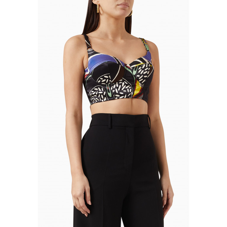 Moschino - Psychedelic-print Bra Top in Shiny Cotton-blend