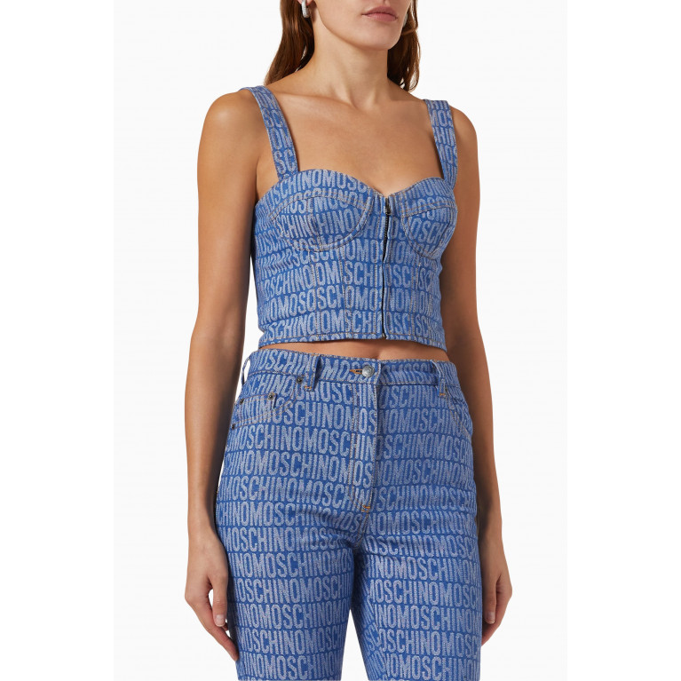 Moschino - All-over Logo Corset Top in Denim