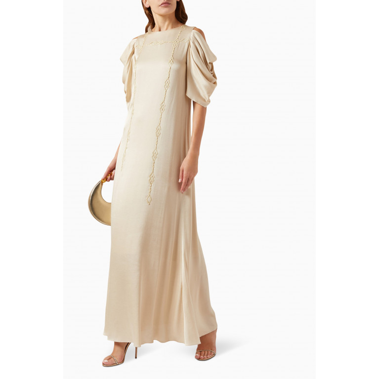 Amal Al Raisi - Cowl-sleeve Maxi Dress in Viscose Neutral