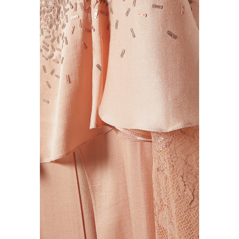Amal Al Raisi - Ruffled Lace-detail Maxi Dress in Viscose Pink