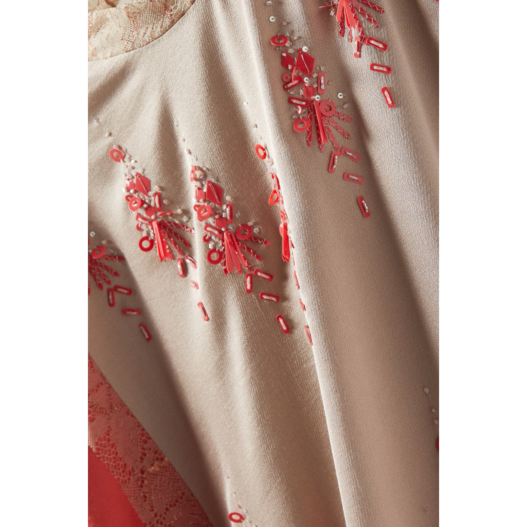 Amal Al Raisi - Embellished Lace-detail Kaftan in Viscose
