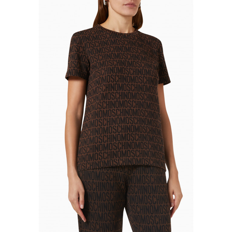 Moschino - All-over Logo T-shirt in Jersey Brown