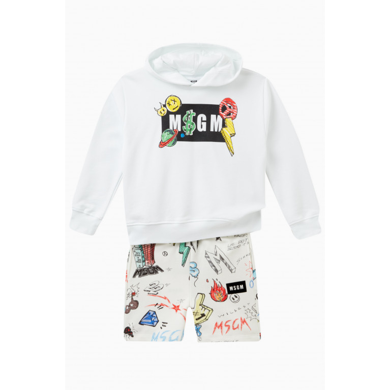 MSGM - Emoji & Box Logo Print Hoodie in Cotton Fleece