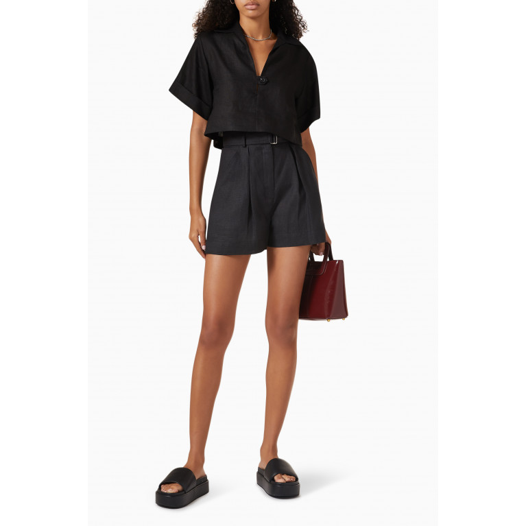 Matthew Bruch - Belted Pleated Shorts in Linen